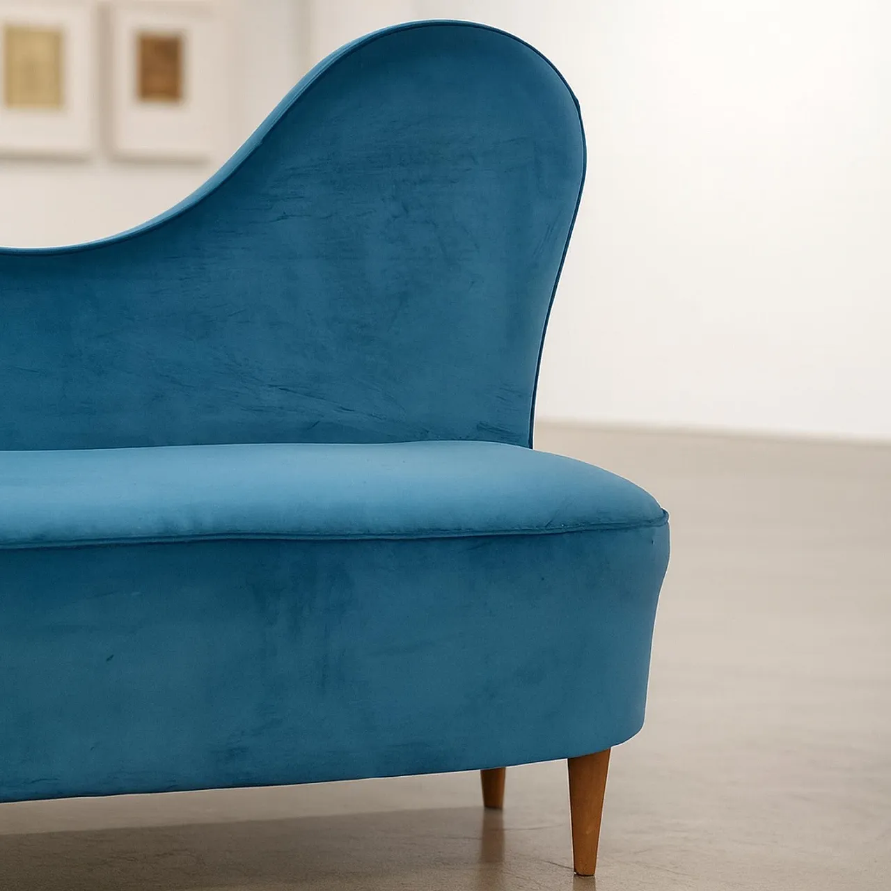 Divano blu a due posti in stile Gio Ponti, anni '50 2