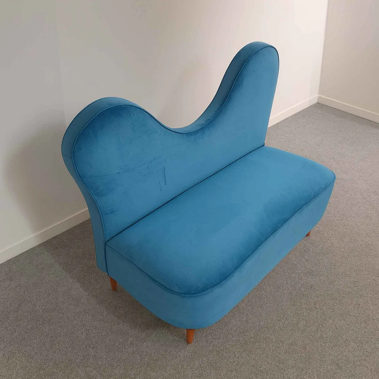 Divano blu a due posti in stile Gio Ponti, anni '50 3