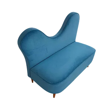 Divano blu a due posti in stile Gio Ponti, anni '50