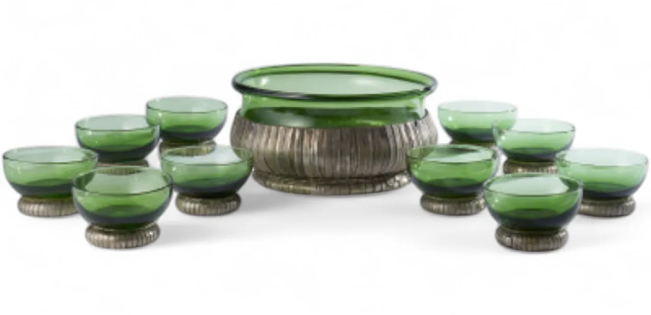 Montelupo glass and silver fruit salad set, 1970s 4